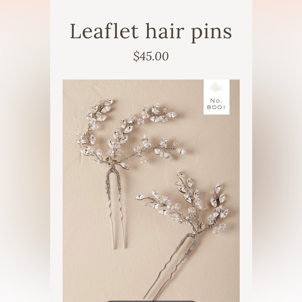 BHLDN Twigs & Honey Leaflet Small Silver Spray Crystal Hair Pins x2 - Picture 2 of 5